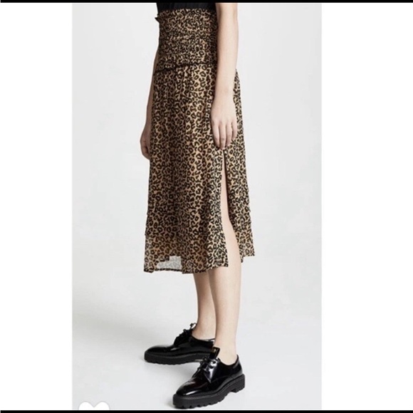 NWOT Sea New York Lottie Smocked Leopard Print Midi Skirt. - Picture 3 of 9